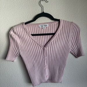 TIC TOC Women's Pink Button Down Ribbed Top
